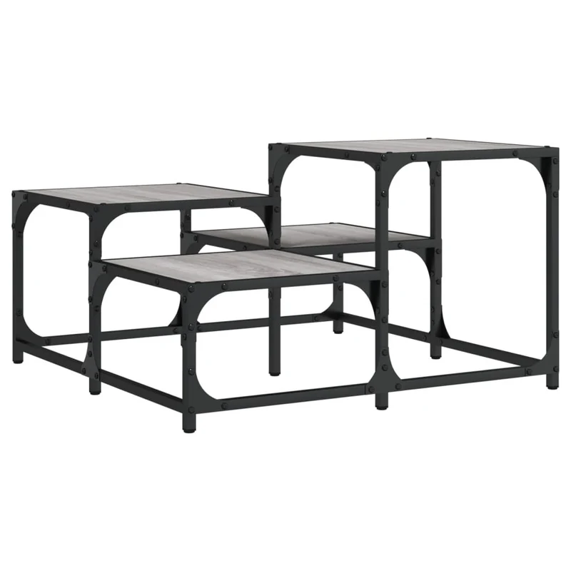 Table basse style industriel 68 x 68 x 40 cm bois d'ingénierie gris et métal DEC040075