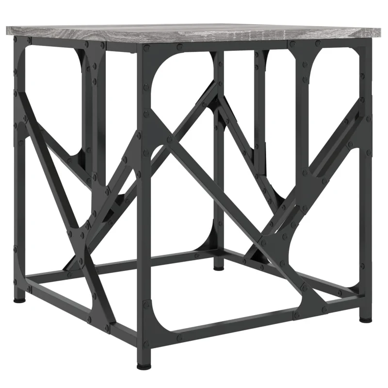 Table d'appoint style industriel 45 x 45 x 47,5 cm bois d'ingénierie gris et métal DEC040015