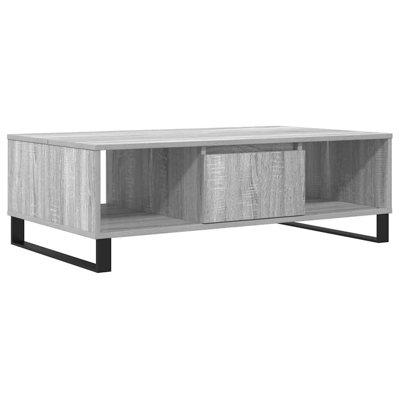Table basse avec 3 compartiments 104 x 60 x 35 cm bois d'ingénierie gris et fer DEC040001