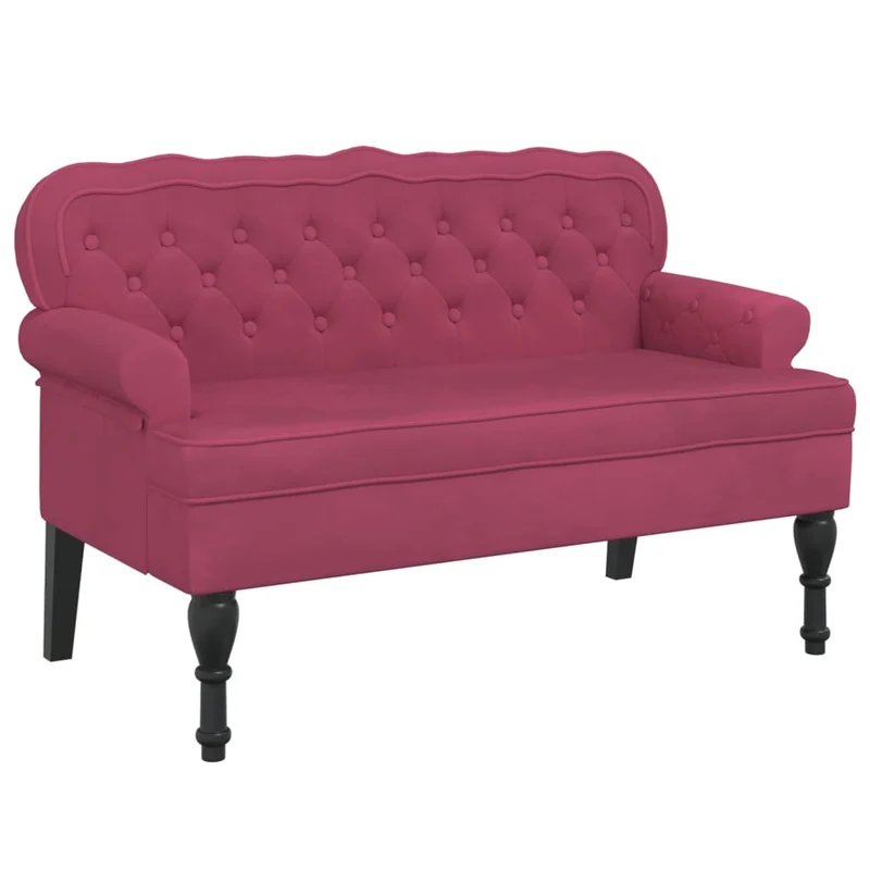 Banquette banc avec dossier capitonné et accoudoirs 119,5 x 64,5 x 75 cm en velours rouge bordeaux DEC024641