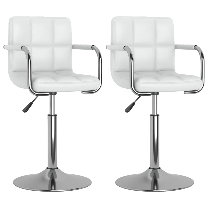 Lot de 2 tabourets de bar siège pivotant hauteur réglable accoudoirs en PVC blanc DEC025194