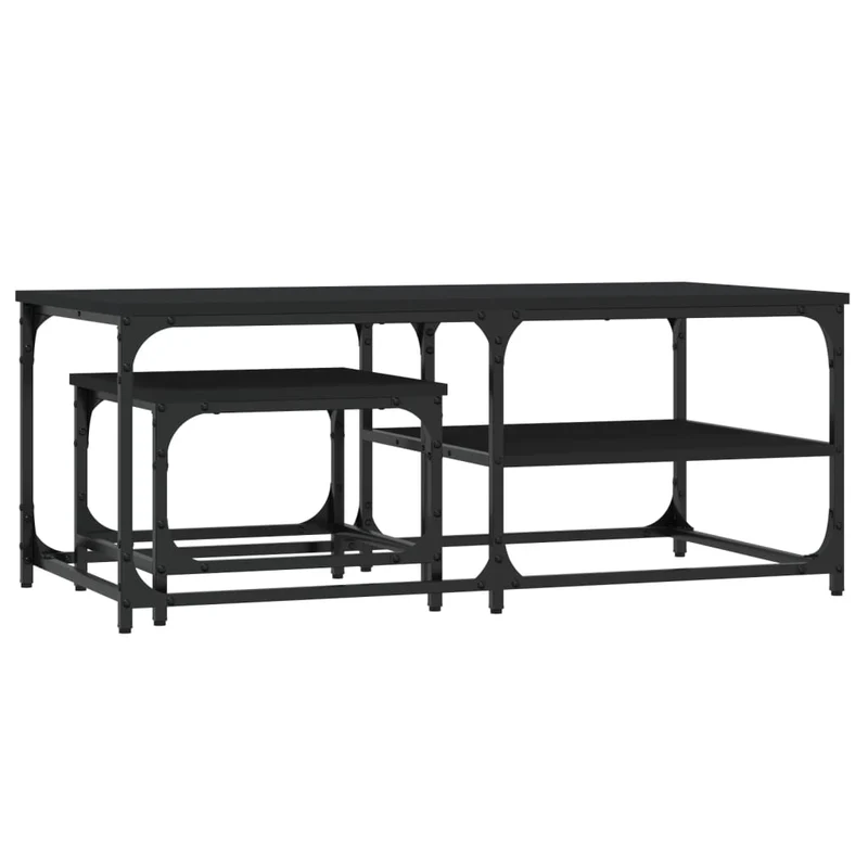 Lot de 2 tables basses gigognes en bois d'ingénierie noir et métal DEC040519