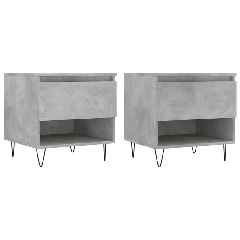 Lot de 2 tables basses d'appoint avec tiroir 50 x 46 x 50 cm bois d'ingénierie gris et métal DEC040398