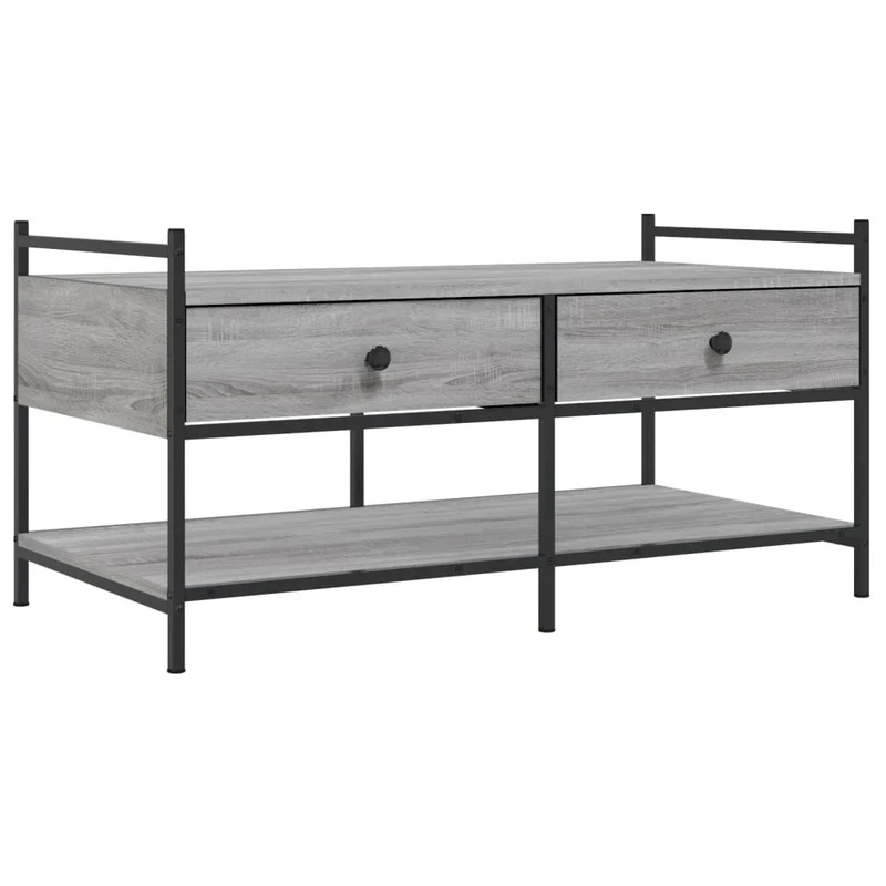 Table basse avec tiroirs et étagères 99 x 50 x 50 cm bois d'ingénierie gris et métal DEC040171