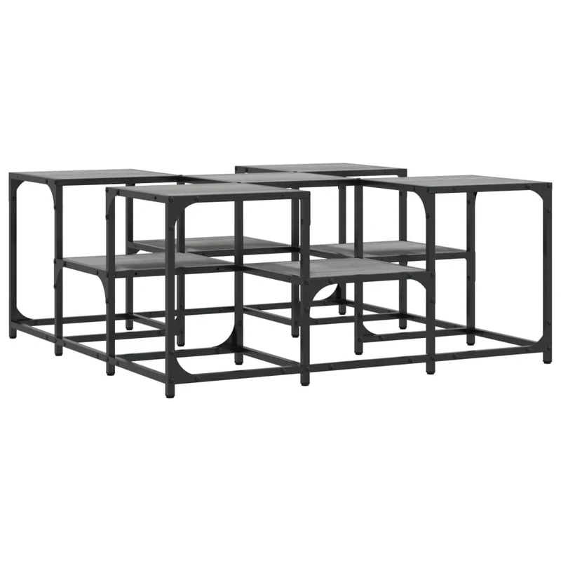 Table basse design industriel 91 x 91 x 40 cm bois d'ingénierie gris et métal DEC040168