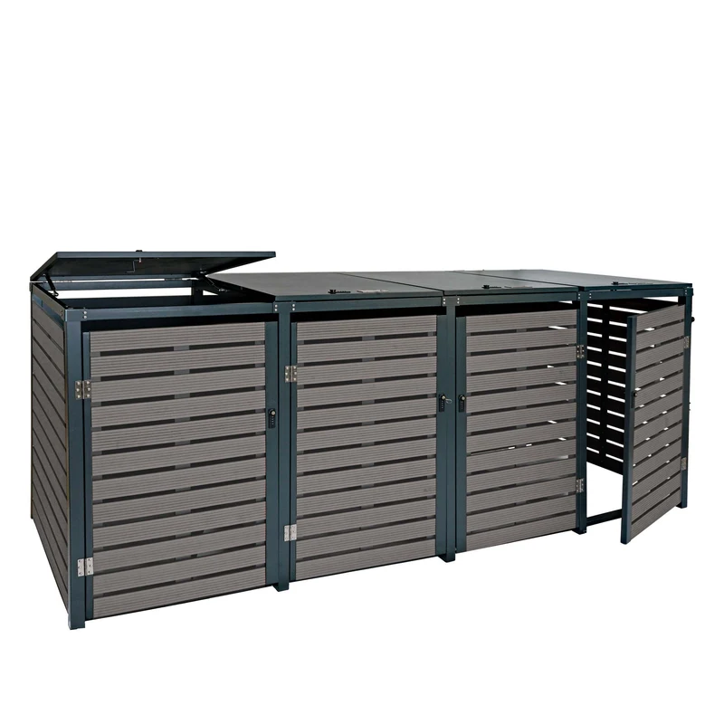Abris poubelles 4 compartiments vérouillables 119 x 264 x 84 cm WPC et acier galvanisé anthracite 04_0007563