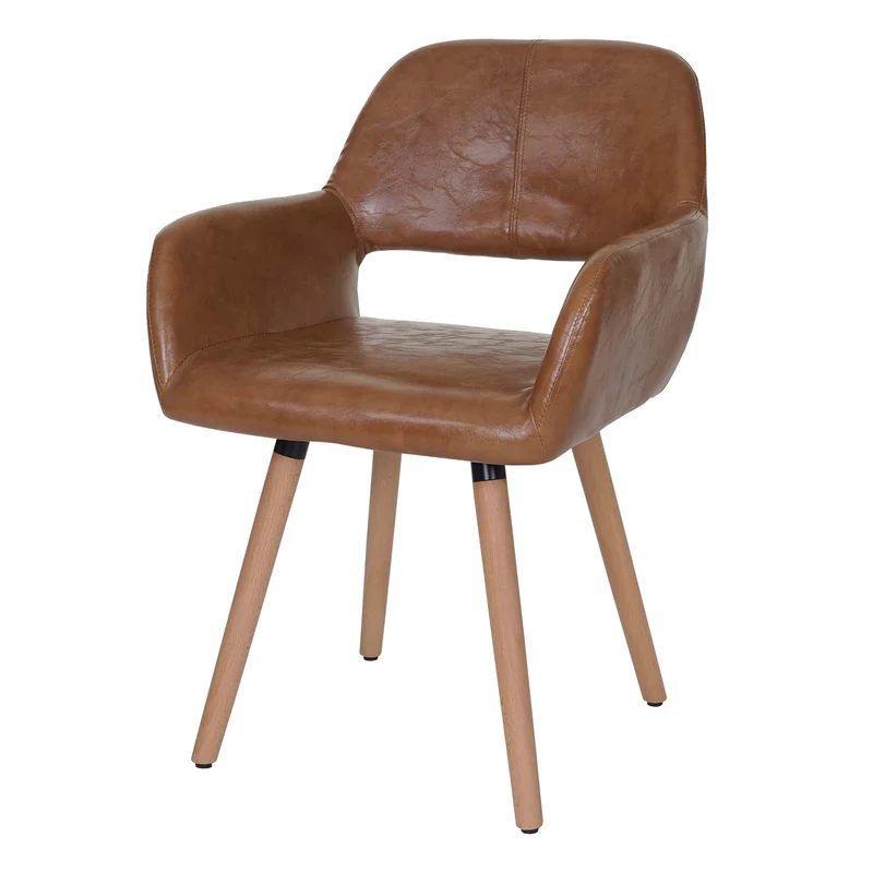 Chaise de salle à manger bureau visiteur design rétro en synthétique marron pied en bois clair 04_0002138