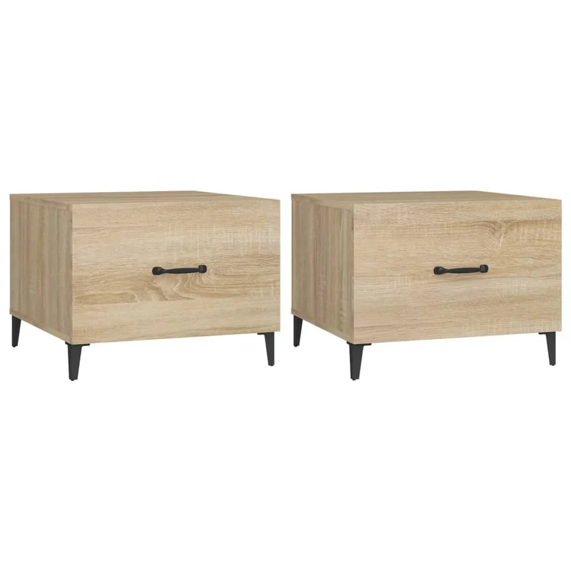 Lot de 2 tables de chevets avec tiroir pieds en métal 50 x 50 x 40cm bois d'ingénierie couleur chêne DEC040482