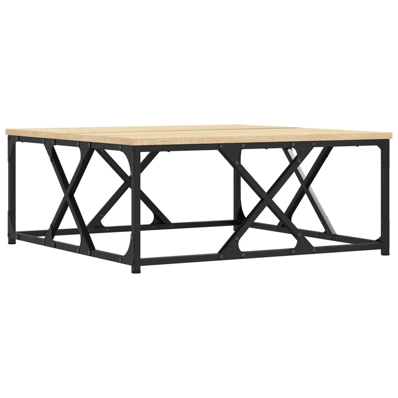 Table basse design industriel rustique 70 x 70 x 30 cm bois d'ingénierie et métal DEC038991