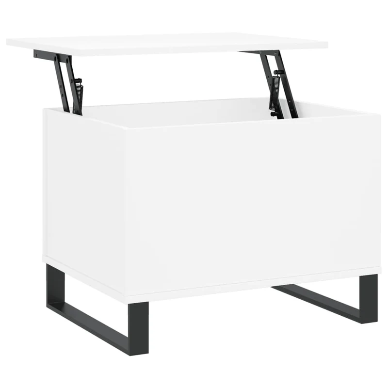Table basse avec dessus relevable avec rangement 60 x 44,5 x 45 cm bois d'ingénierie blanc et métal DEC037908