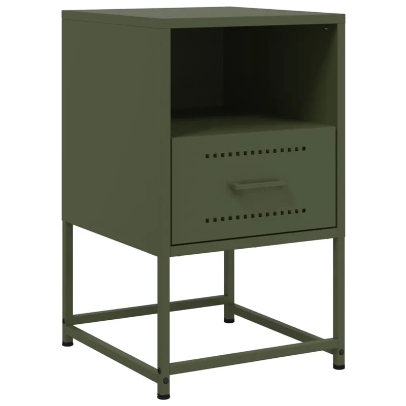 Table de chevet avec tiroir et compartiment ouvert 36 x 39 x 60,5 cm acier vert DEC034709