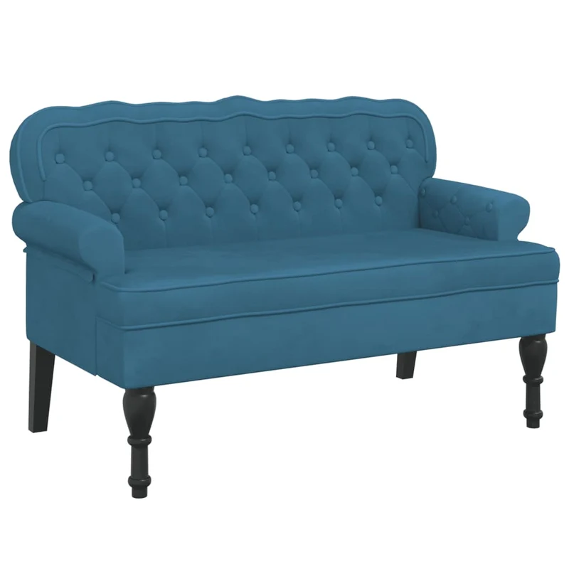 Banquette banc canapé avec dossier capitonné et accoudoirs 119,5 x 64,5 x 75 cm en velours bleu DEC024639