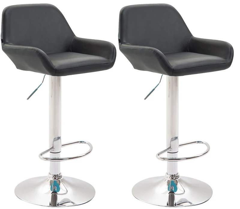 Lot de 2 tabourets de bar repose-pieds en forme d'arc en métal chromé assise en PVC noir 10_0004024