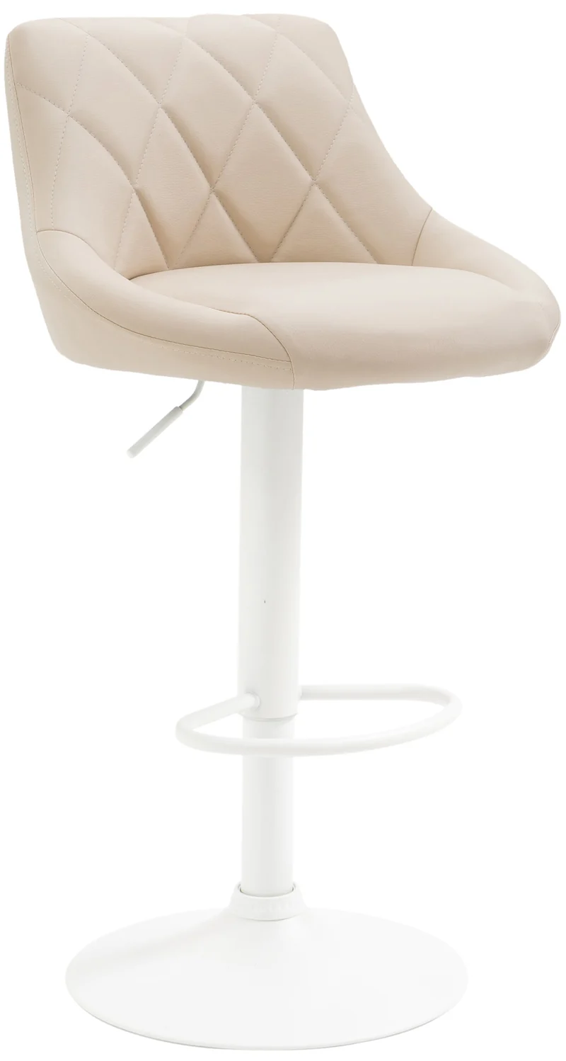 Tabouret de bar en synthétique crème pivotant avec repose-pieds métal blanc coutures décoratives TDB10591