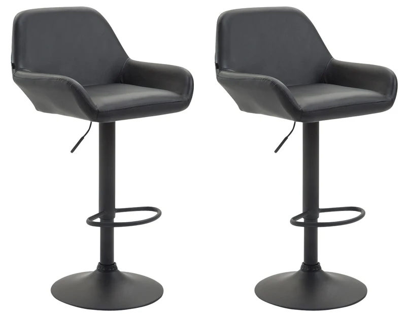 Lot de 2 tabourets de bar moderne et confortable en synthétique noir pieds trompette en métal noir TDB10223