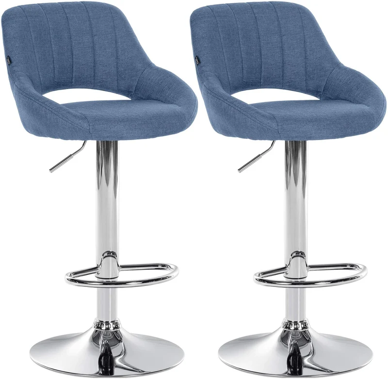 Lot de 2 tabourets de bar avec repose-pieds pivotant et réglable en tissu bleu et métal TDB10813