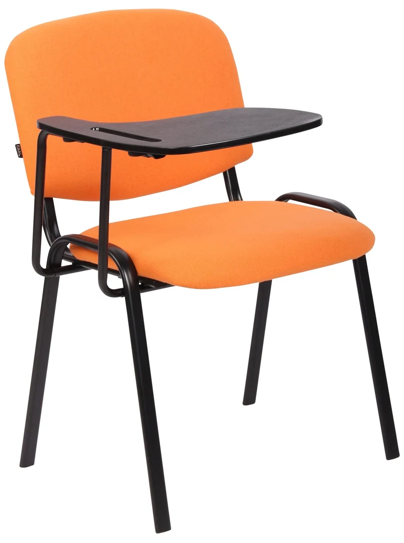 Chaise visiteur zone d'attente avec une petite table rabattable en tissu orange piètement à 4 pieds en métal 10_0002769