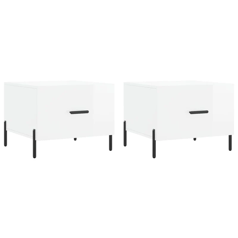 Lot de 2 tables d'appoint chevet avec tiroir 50 x 50 x 40cm bois d'ingénierie blanc et fer DEC040332