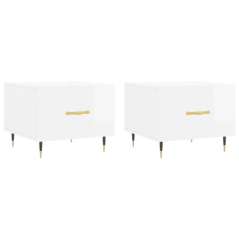 Lot de 2 tables d'appoint chevet avec tiroir 50 x 50 x 40cm bois d'ingénierie blanc brillant et fer DEC040330