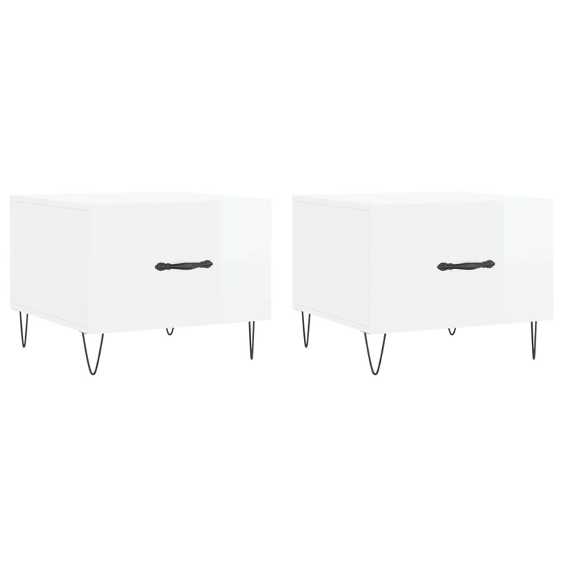 Lot de 2 tables d'appoint chevet avec tiroir 50 x 50 x 40cm bois d'ingénierie blanc brillant et fer DEC040329