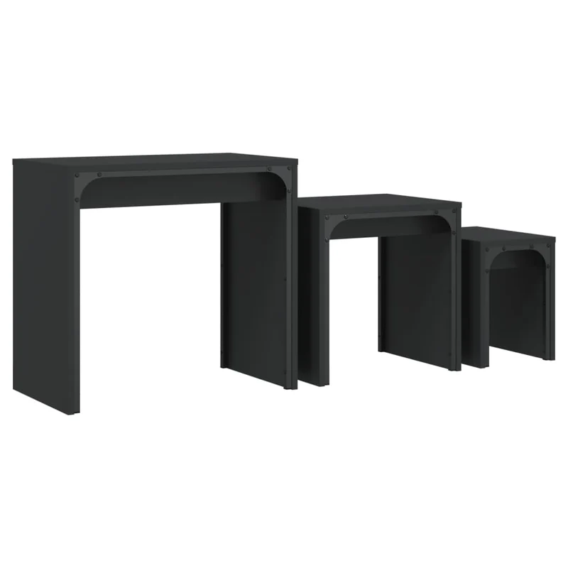 Lot de 3 tables d'appoint gigognes style industriel en bois d'ingénierie noir et métal DEC040566
