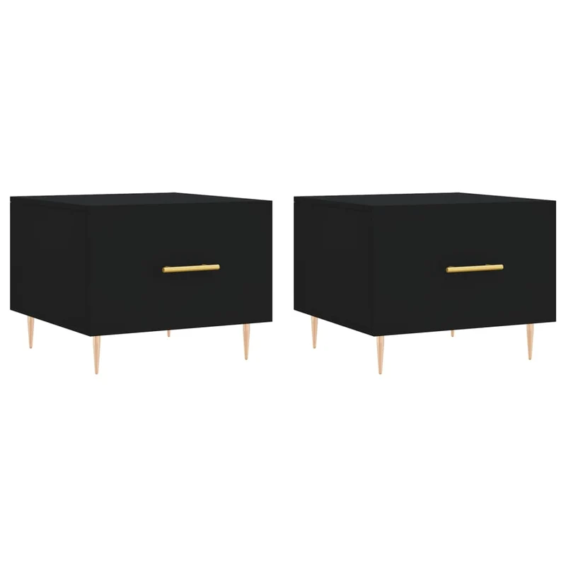 Lot de 2 tables basses d'appoint avec tiroir 50 x 50 x 40 cm bois d'ingénierie noir et fer DEC040416