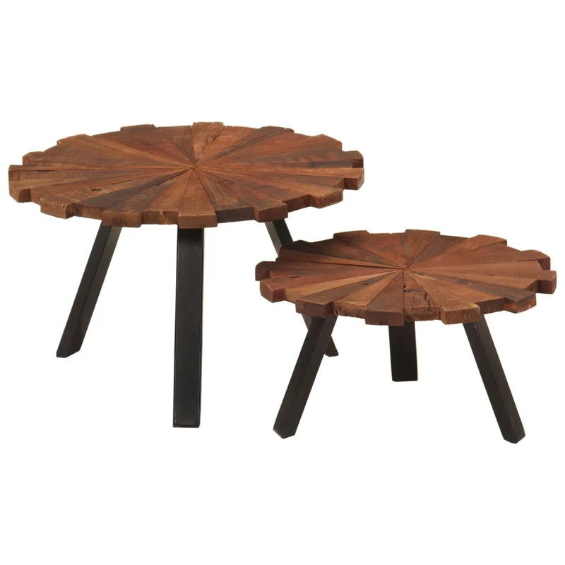 Lot de 2 tables d'appoint en bois massif récupéré marron et fer DEC040339