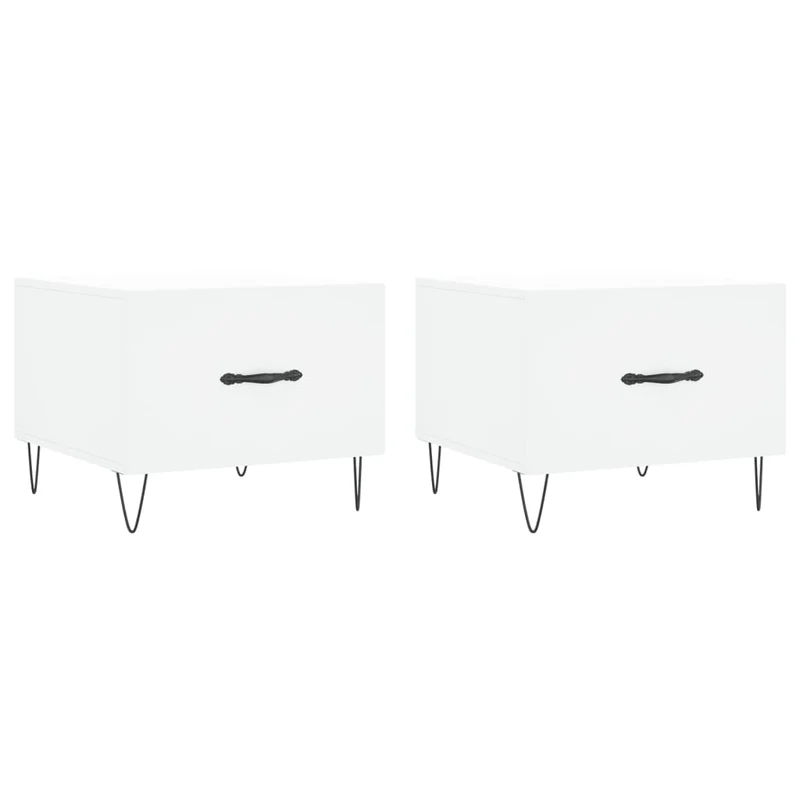 Lot de 2 tables basses d'appoint avec tiroir 50 x 50 x 40 cm bois d'ingénierie blanc et fer DEC040316