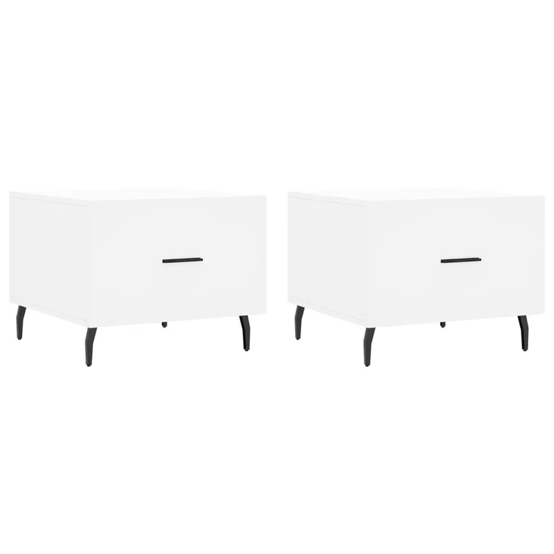 Lot de 2 tables basses appoint avec tiroir 50 x 50 x 40 cm bois d'ingénierie blanc et fer DEC040314
