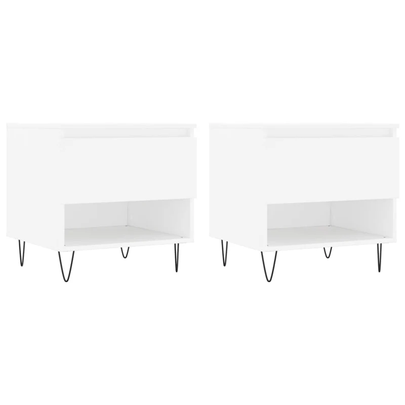Lot de 2 tables basses d'appoint avec tiroir 50 x 46 x 50 cm bois d'ingénierie blanc et métal DEC040309