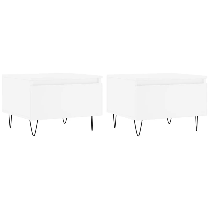 Lot de 2 tables basses d'appoint avec tiroir 50 x 46 x 35 cm bois d'ingénierie blanc et métal DEC040305