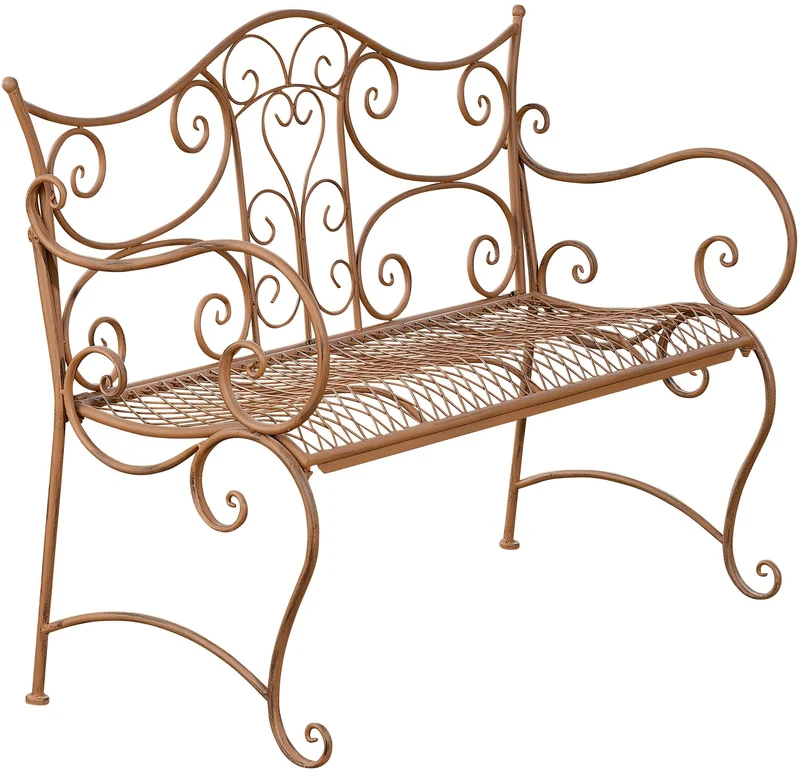 Banc de jardin avec accoudoirs design rustique largeur 113 cm en métal marron vieilli 10_0002943