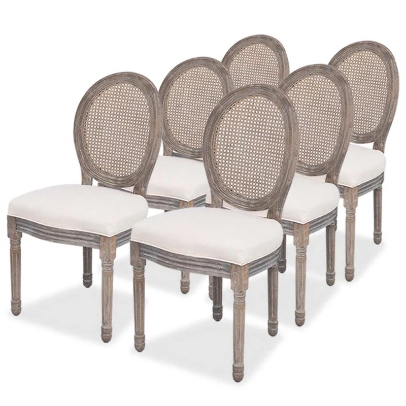 Lot de 6 chaises de salle à manger cuisine design classique tissu crème CDS022368