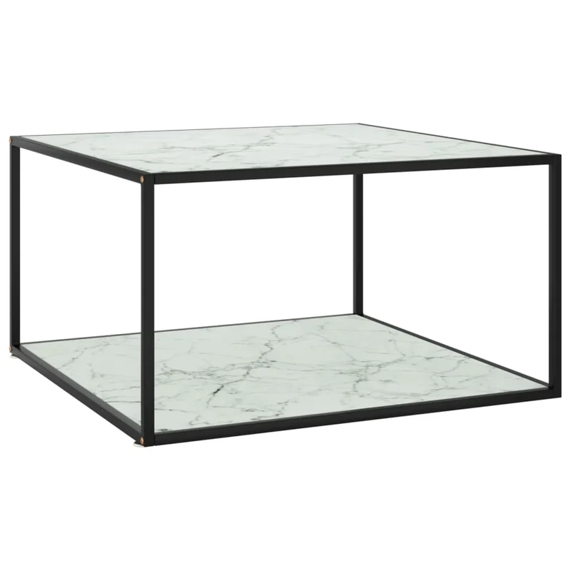 Table basse design moderne et contemporain avec verre aspect marbre noir et blanc 90 x 90 x 50 cm DEC039873