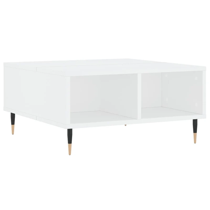 Table basse avec 4 compartiments design moderne et contemporaine 60 x 60 x 30 cm bois d'ingénierie blanc et fer DEC037926