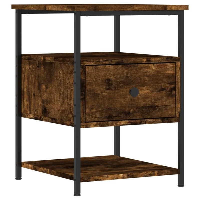 Table de chevet avec tiroir 40 x 42 x 56 cm bois d'ingénierie marron et fer DEC033639