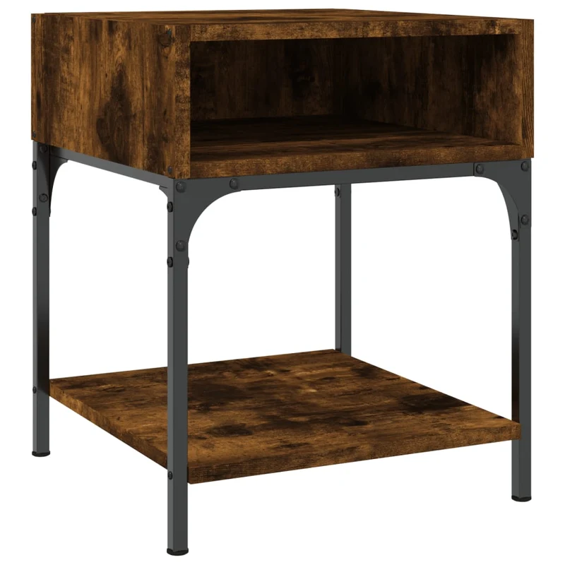 Table de chevet avec étagère et compartiment ouvert 40 x 41 x 50 cm bois d'ingénierie marron et fer DEC033633