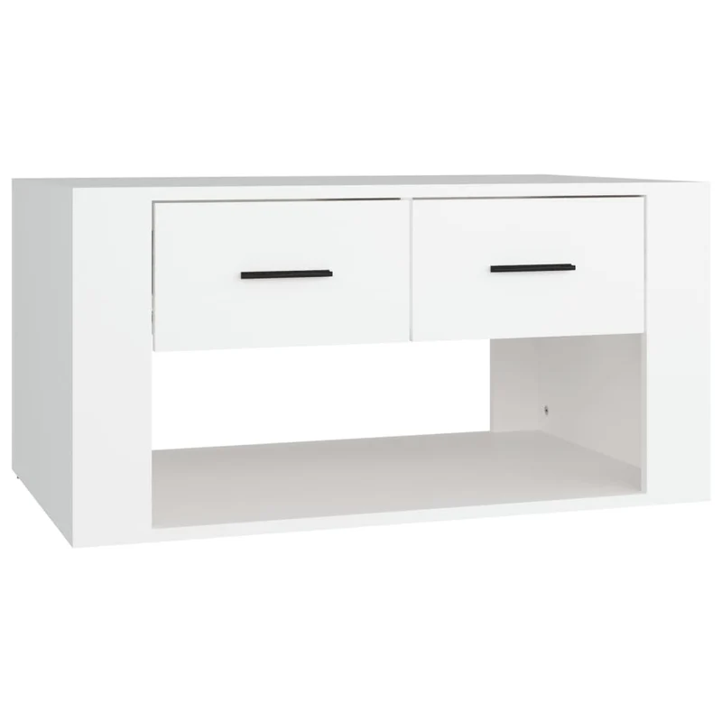 Table basse avec tiroirs design moderne et contemporain 80 x 50 x 40 cm bois d'ingénierie blanc DEC037954