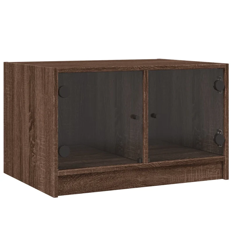 Table basse de salon design moderne avec portes en verre et MDF marron 68 x 50 x 42 cm DEC037730