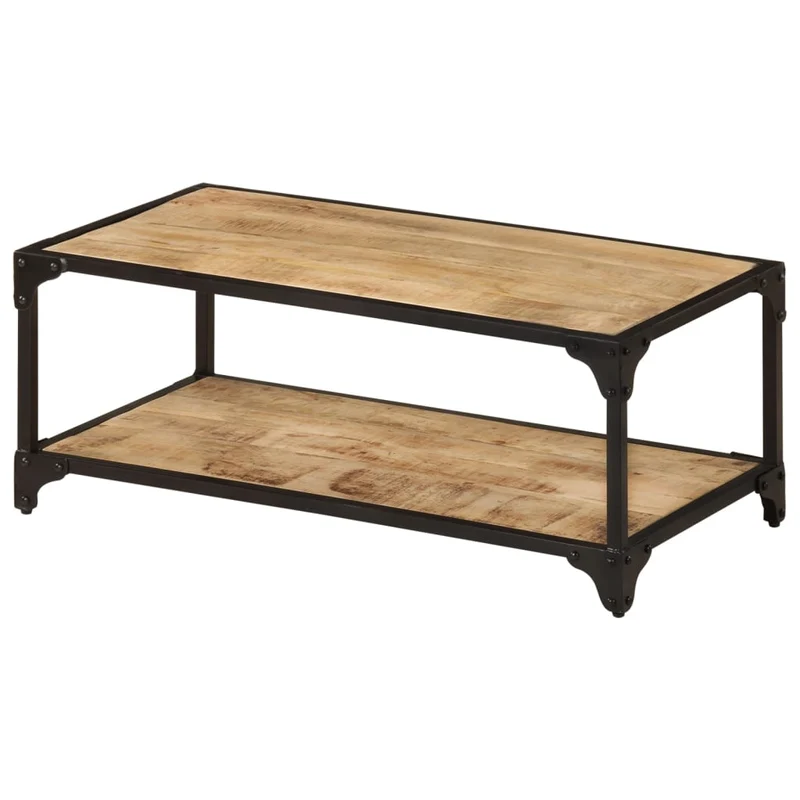 Table basse de salon design rustique industriel 90 x 45 x 35 cm bois de manguier et fer DEC037213