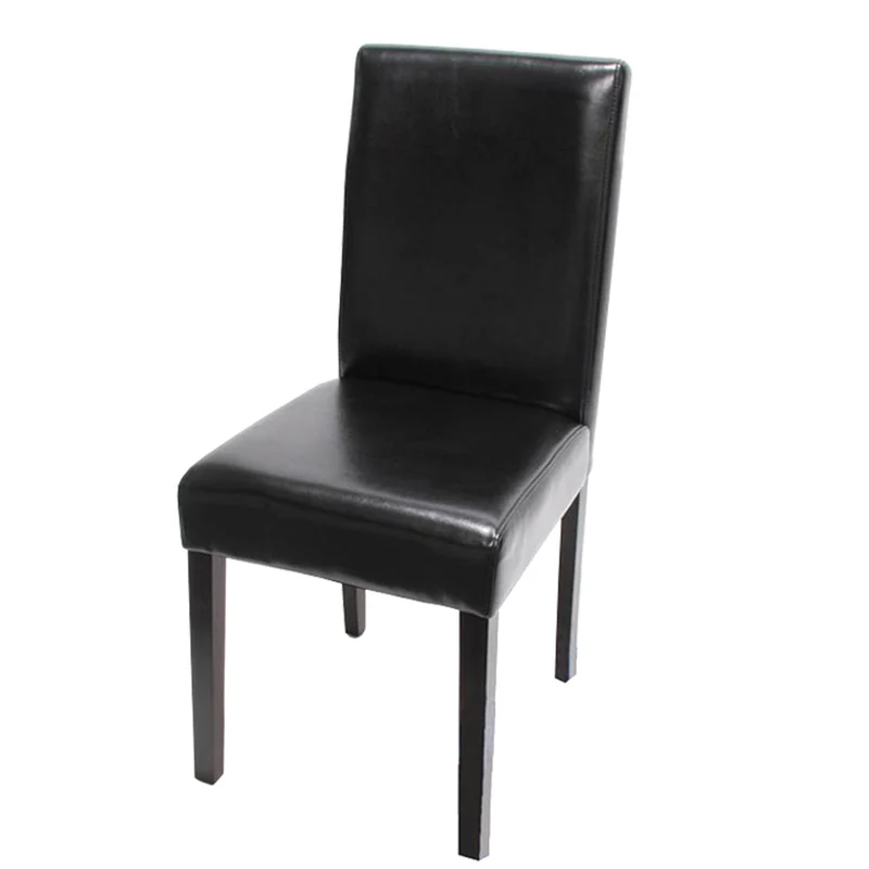 Chaise de salle à manger cuisine en cuir noir pieds en bois foncé style moderne 04_0002333