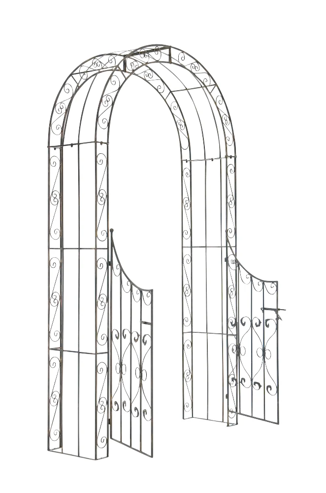 Arche treillis de jardin avec portillon support pour plantes grimpantes métal bronze 10_0003945