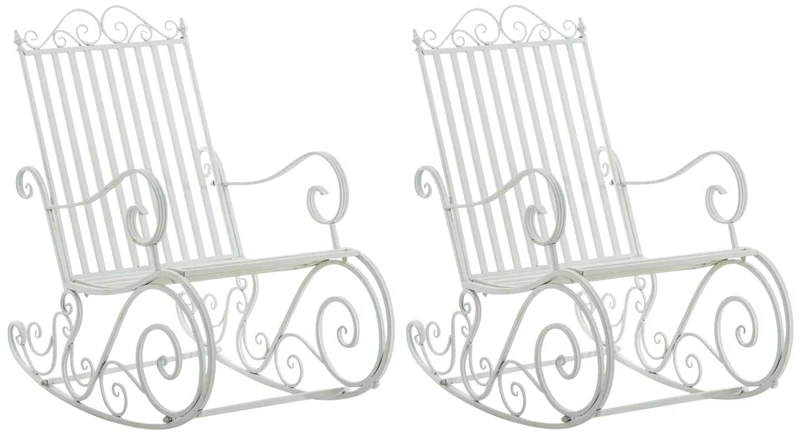Lot de 2 fauteuils à bascule pour extérieur avec accoudoirs design rustique en métal blanc 10_0002843