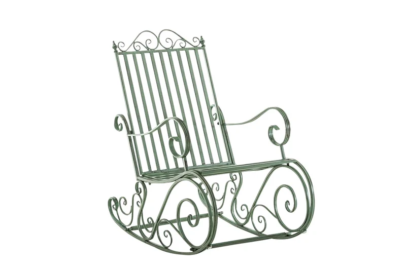 Chaise fauteuil à bascule rocking chair pour jardin en fer vert vieilli MDJ10100