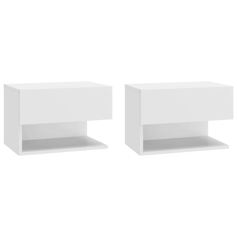 Lot de 2 tables de chevet murales avec tiroirs et étagère 46 x 29,5 x 30 cm en bois d'ingénierie blanc DEC036016