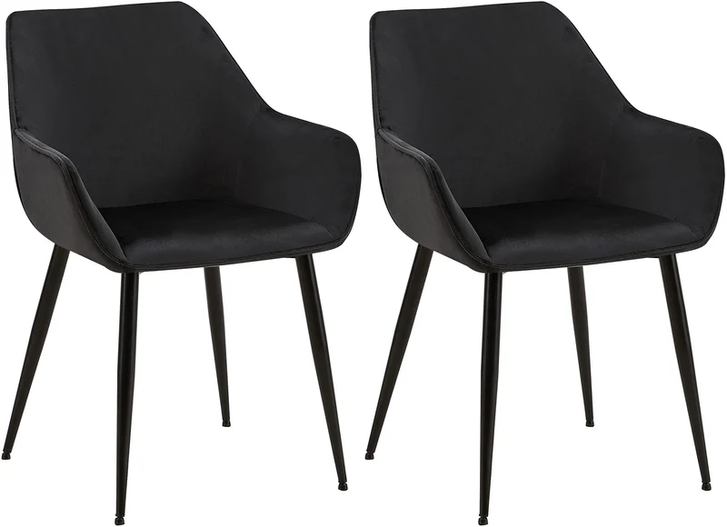 Lot de 2 chaises de salle à manger en tissu velours noir et pieds en métal noir 10_0001581