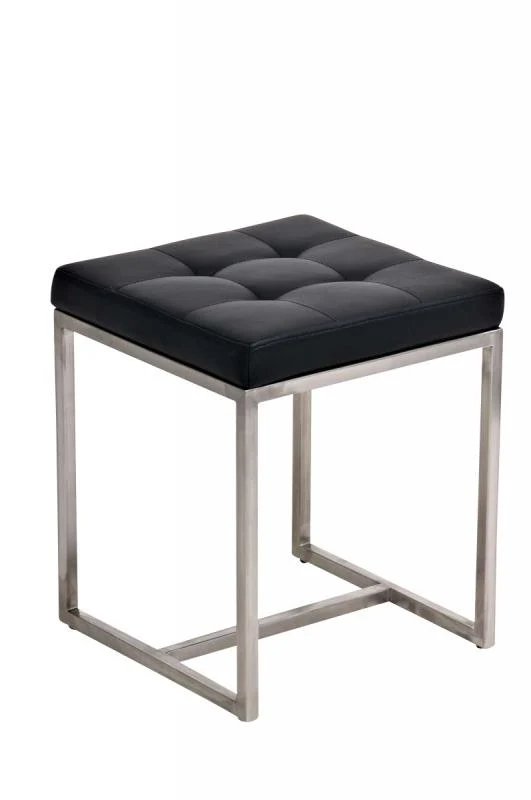 Tabouret bas en synthétique noir pieds acier inoxydable brossé mat classique et pratique 10_0001065