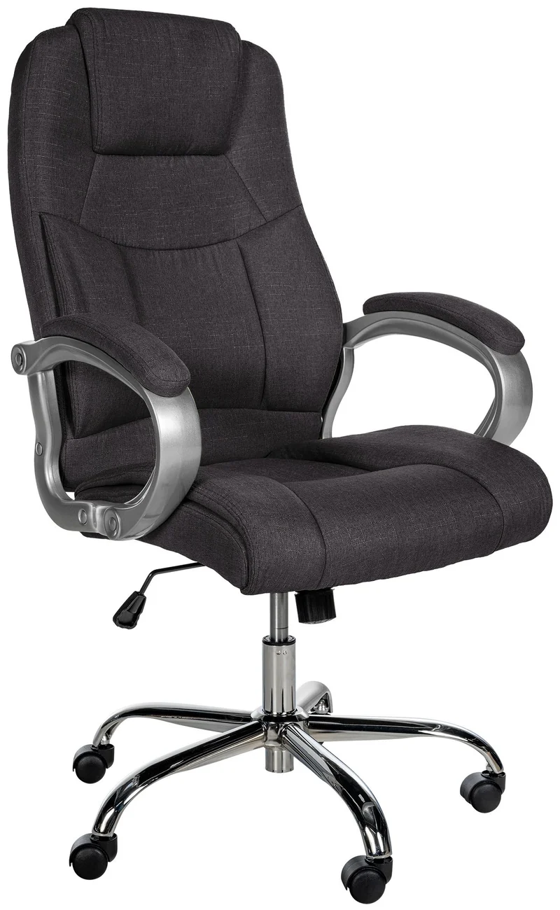 Chaise de bureau sur roulettes ergonomique en tissu gris foncé et métal chromé avec accoudoirs 10_0007069