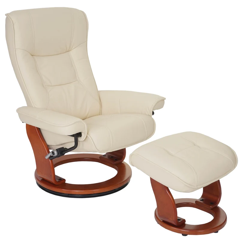 Fauteuil de relaxation TV avec repose-pieds cuir véritable crème pivotant et réglable 04_0003674
