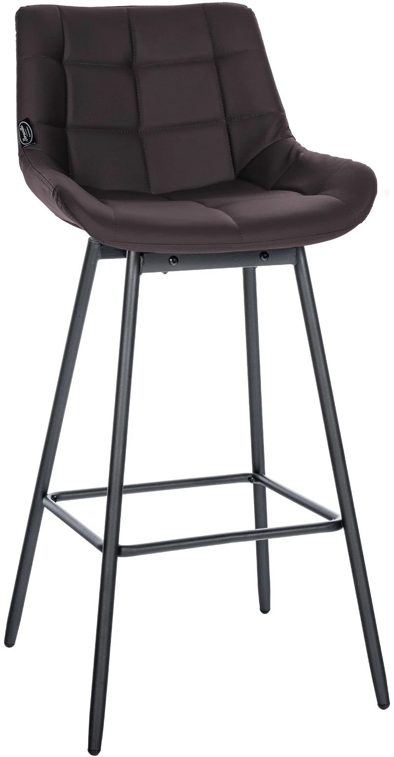 Tabouret de bar pivotant x1 avec repose-pieds revêtement en PVC marron piètement à quatre pieds en métal noir 10_0005471